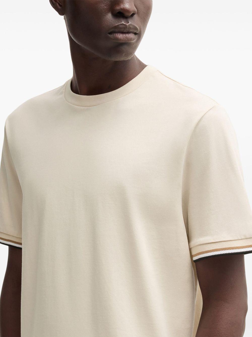 HUGO BOSS Cotton-jersey T-shirt With Signature-stripe Cuffs In White Product Image