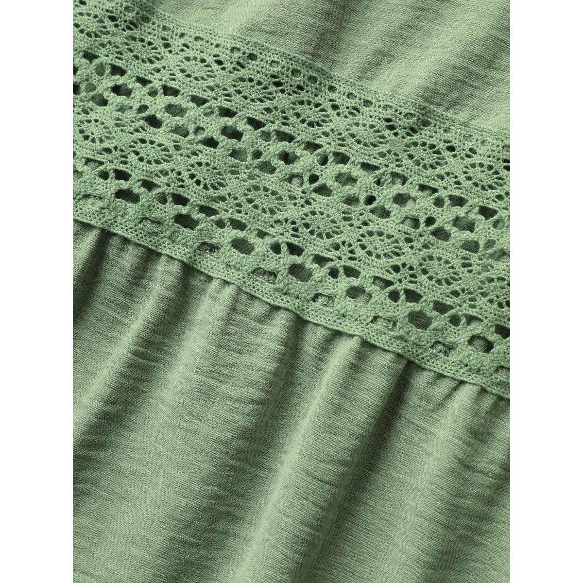 Plus Size Guipure Lace Tie Knot Raglan Sleeve Dress Palemauve Women Elegant Woven ribbon&lace trim Square Neck Cap Sleeve Curvy BloomChic 14-16/1X Product Image