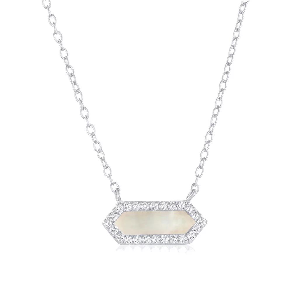 Argento Bella Sterling Silver Mother-Of-Pearl & Cubic Zirconia Hexagon Necklace, Women's, Size: 16-18" ADJ Product Image