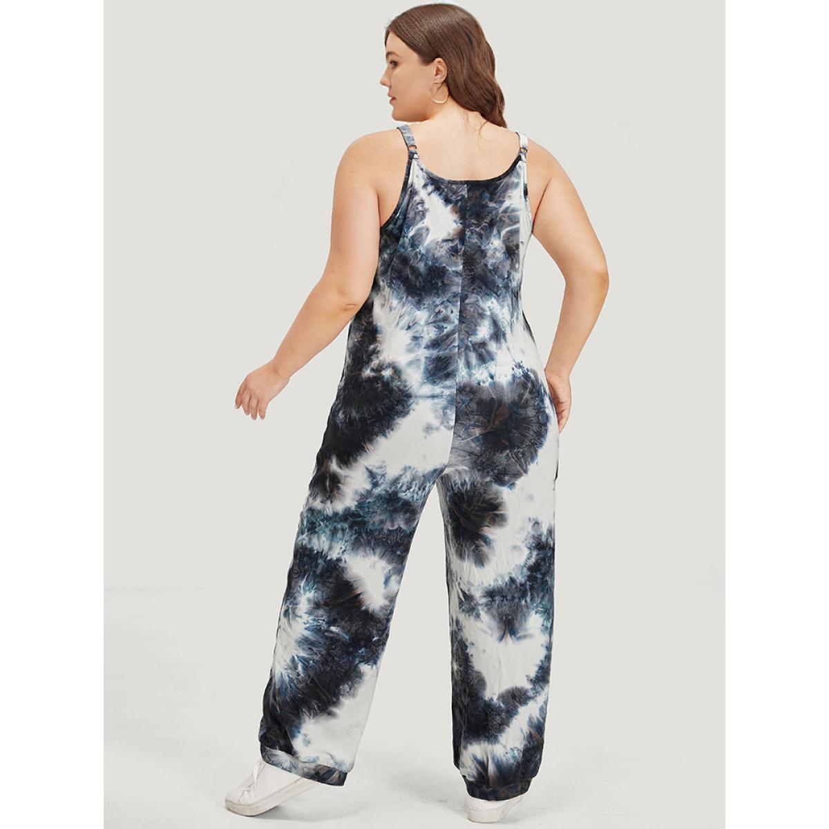 Plus Size Black Tie Dye Pocket Patchwork Cami Jumpsuit Women Casual Sleeveless Spaghetti Strap Dailywear Loose Jumpsuits BloomChic 14-16/1X Product Image