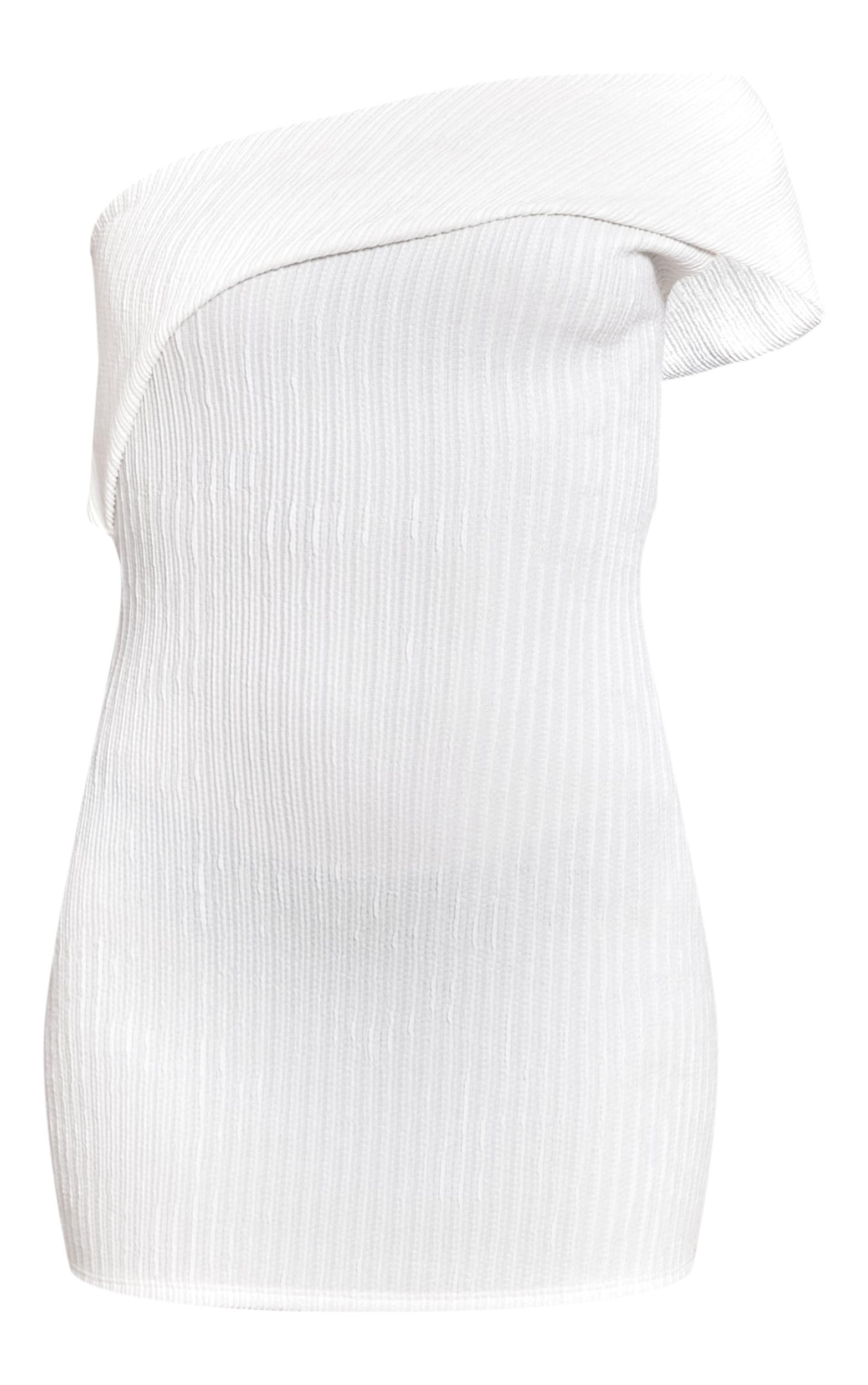 Cream Textured One Shoulder Bardot Bodycon Dress Product Image