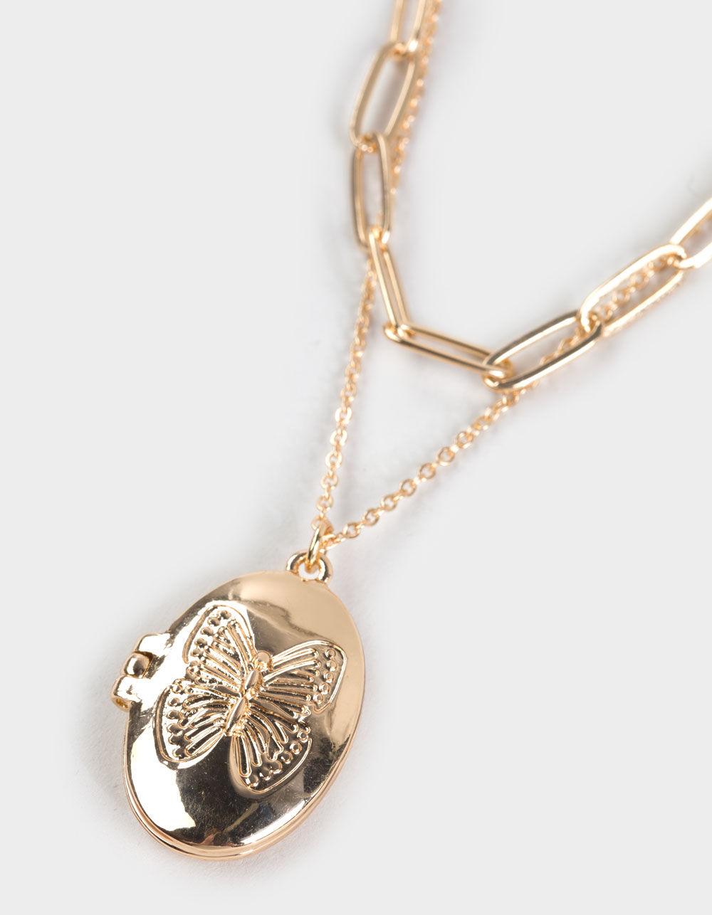 FULL TILT Etched Butterfly Locket Necklace - GOLD Product Image