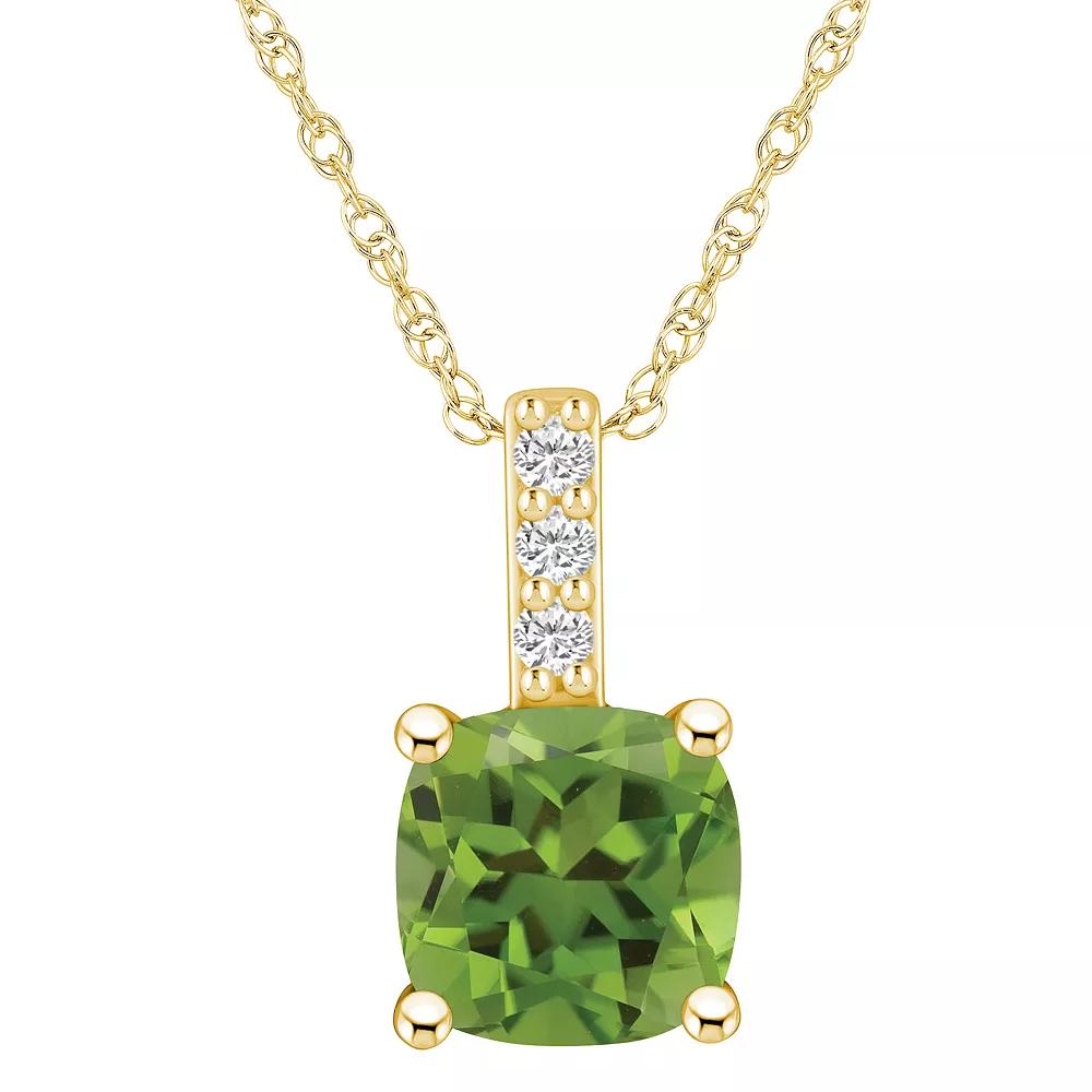 Alyson Layne 14k Gold Cushion Peridot & Diamond Accent Pendant Necklace, Women's, Size: 18" Product Image