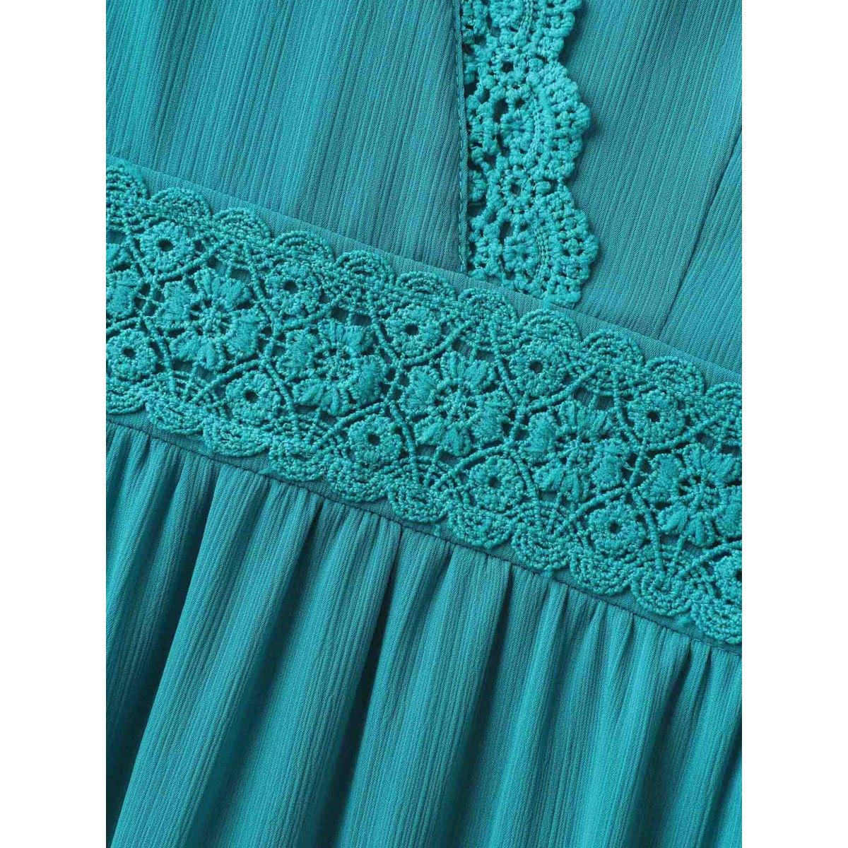 Plus Size Deep V-Neck Lace Tiered Midi Dress Cerulean Women Overlap Collar Sleeveless Curvy BloomChic 14-16/1X Product Image