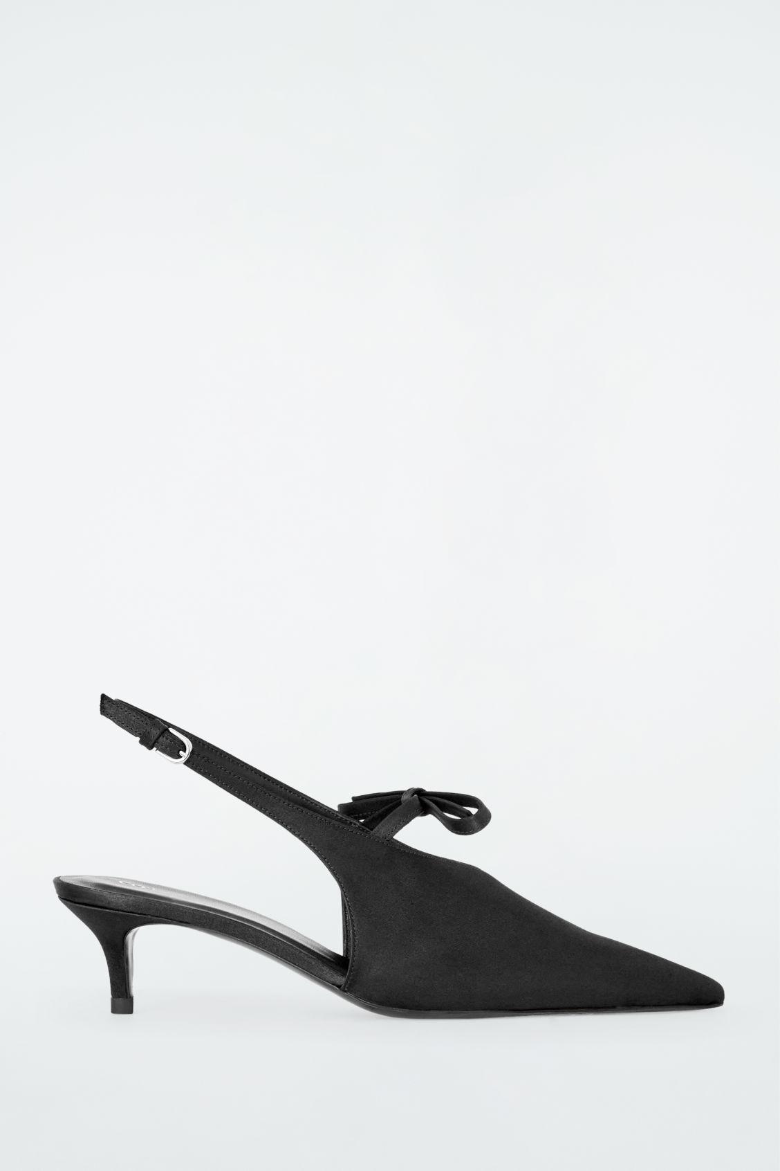 BOW-DETAIL POINTED SATIN SLINGBACK PUMPS Product Image