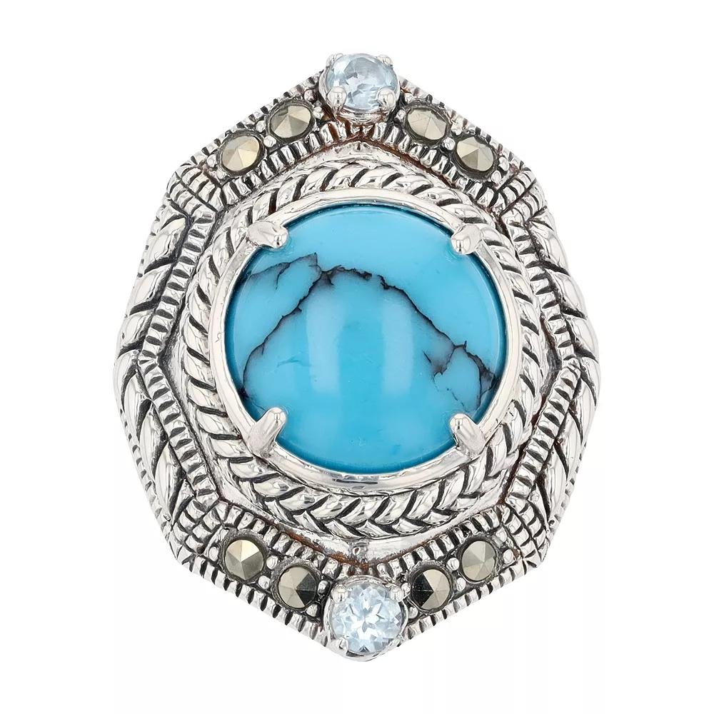 Lavish by TJM Sterling Silver Round Simulated Turquoise Sky Blue Topaz & Marcasite Dome Ring, Women's,  Product Image