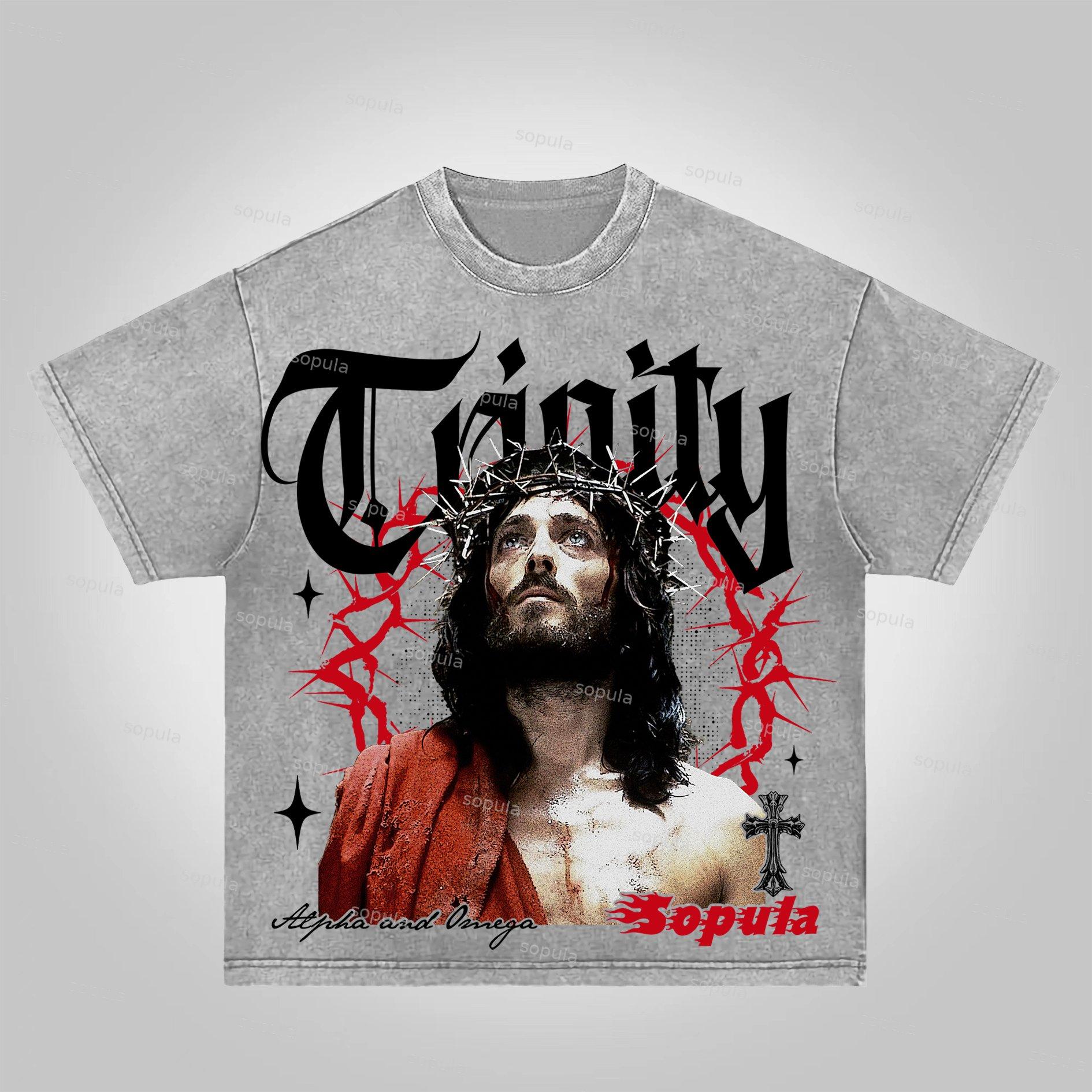 Vintage Thorn Jesus Graphic Acid Wash T-shirt Product Image