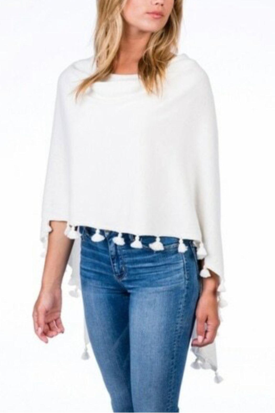 Cashmere Blend Tassel Trim Topper Poncho Product Image