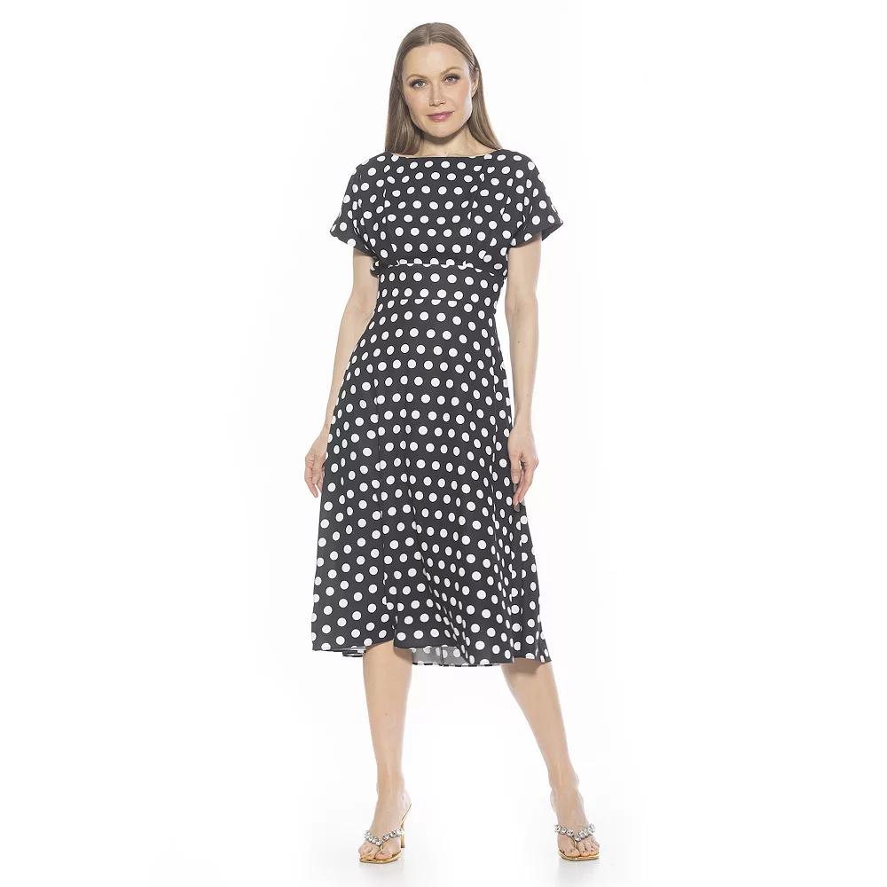 Women's ALEXIA ADMOR Dolman Midi Fit & Flare Dress, Size: 8, Black White Dots Product Image