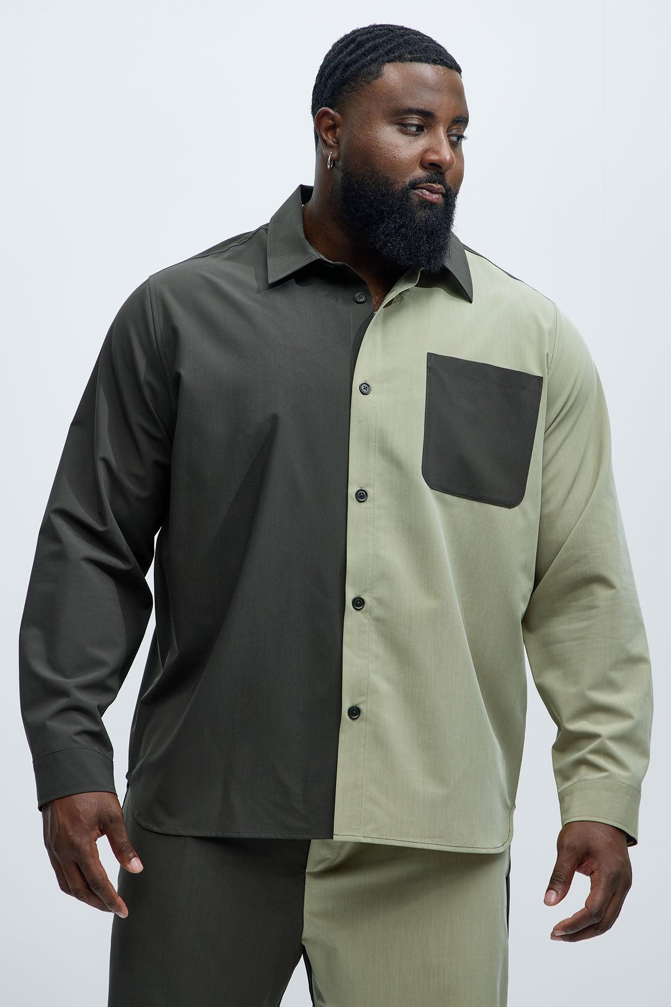 Colorblock Long Sleeve Shirt - Olive/combo Product Image