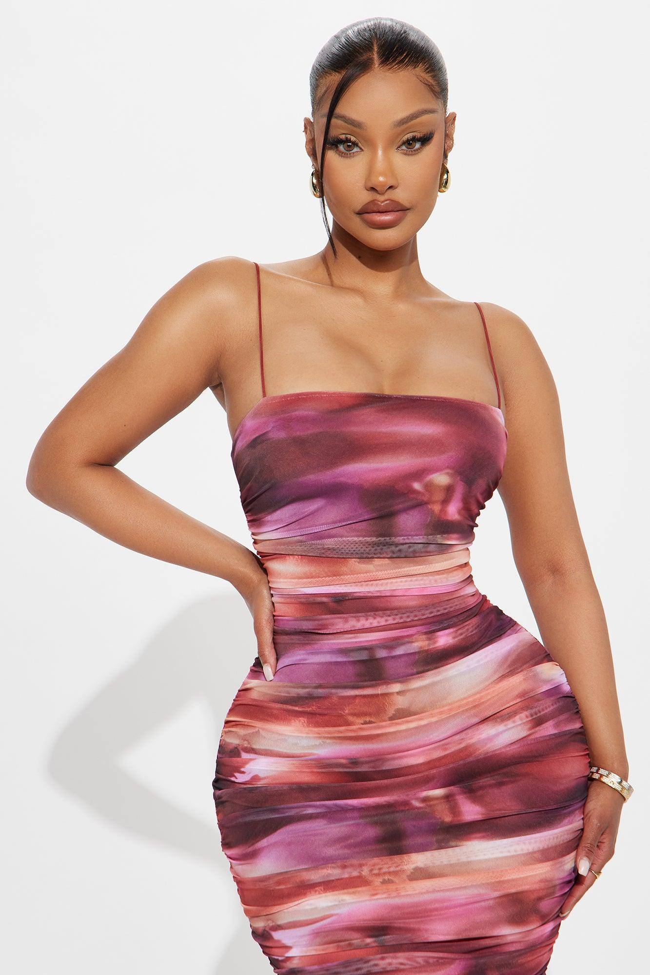 Missed Call Mesh Midi Dress - Pink/combo Product Image