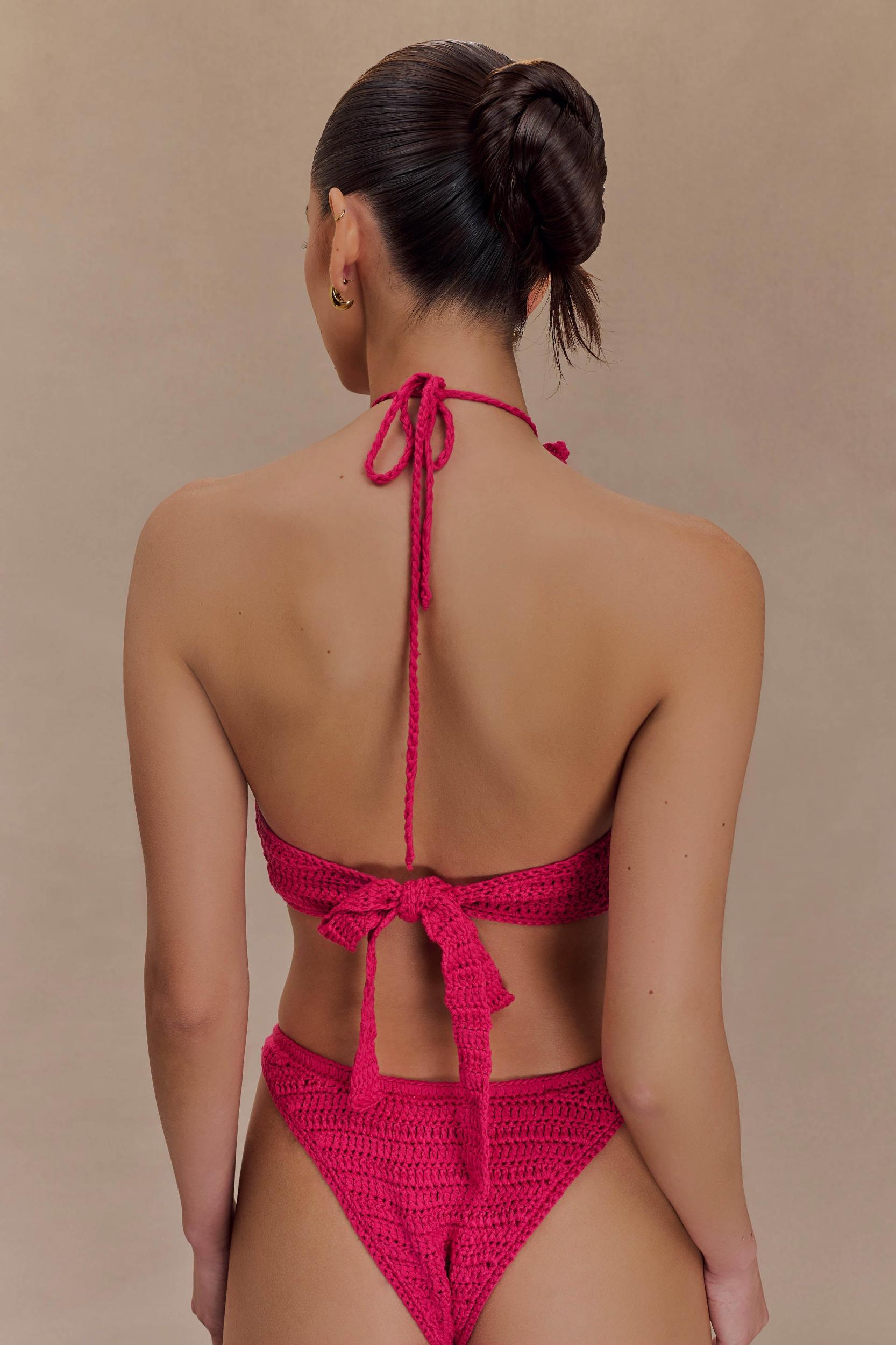 River Floral Crochet Bikini Top - Pink Cherry Product Image