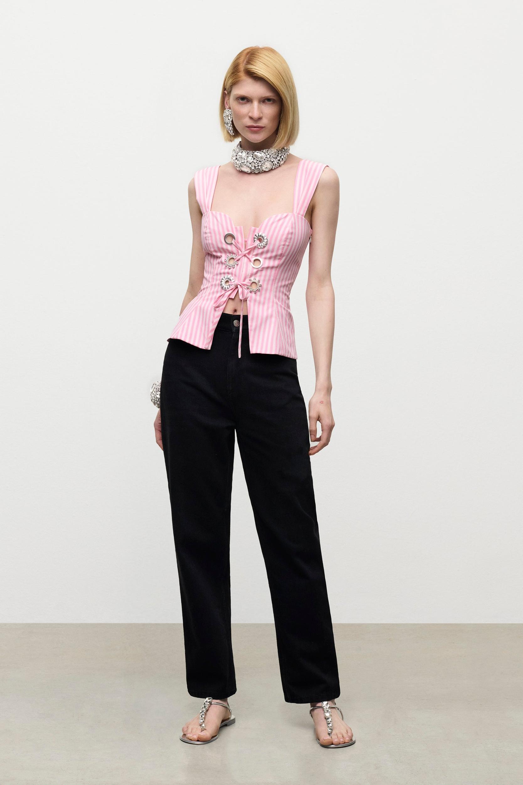 Crystal Grommet Poplin Corset Top Product Image