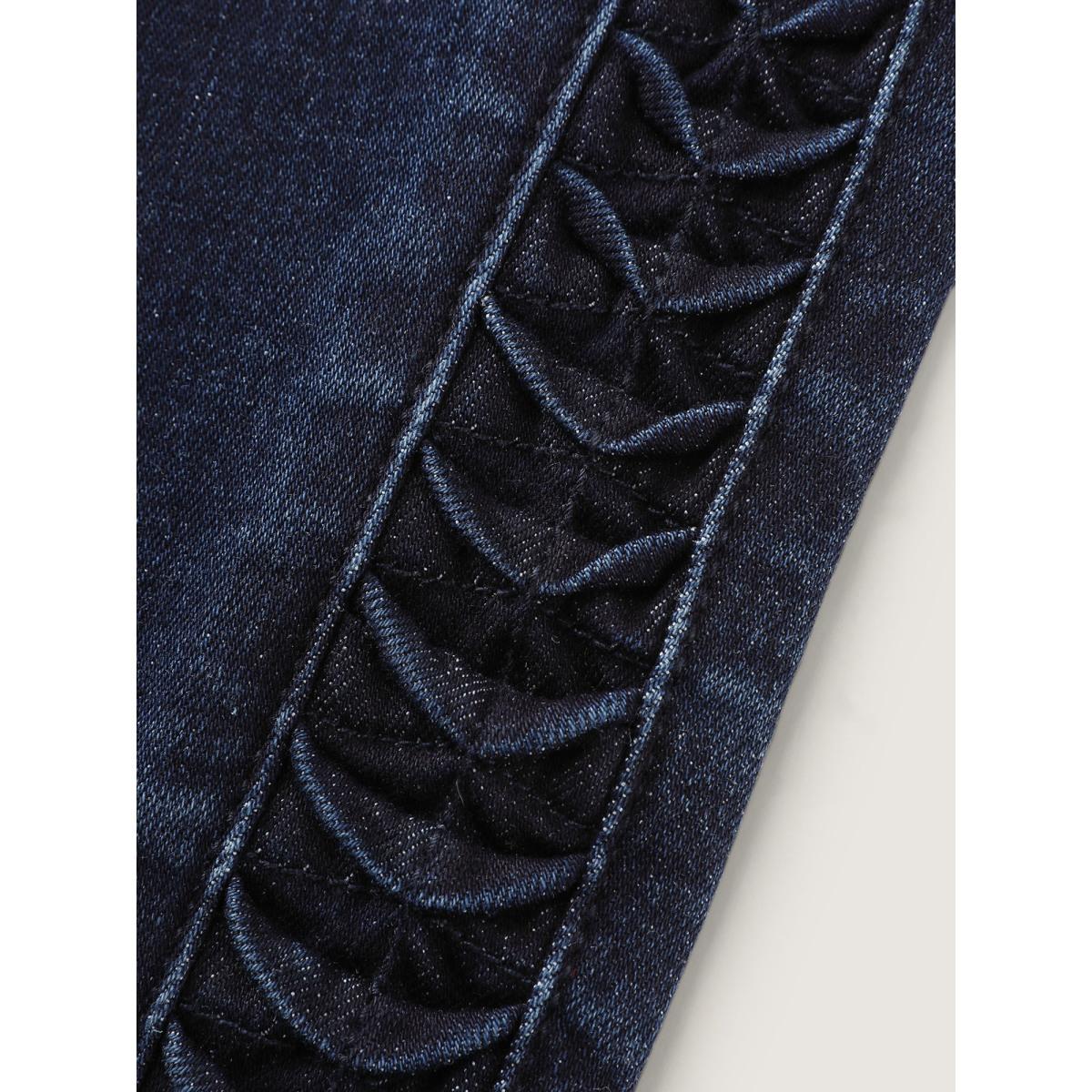 Plus Size Mid-Rise Ruched Side Skinny-Fit Jeans Women Darkindigo Leisure Topstitching High stretch Slanted pocket Jeans BloomChic 28/5X Product Image