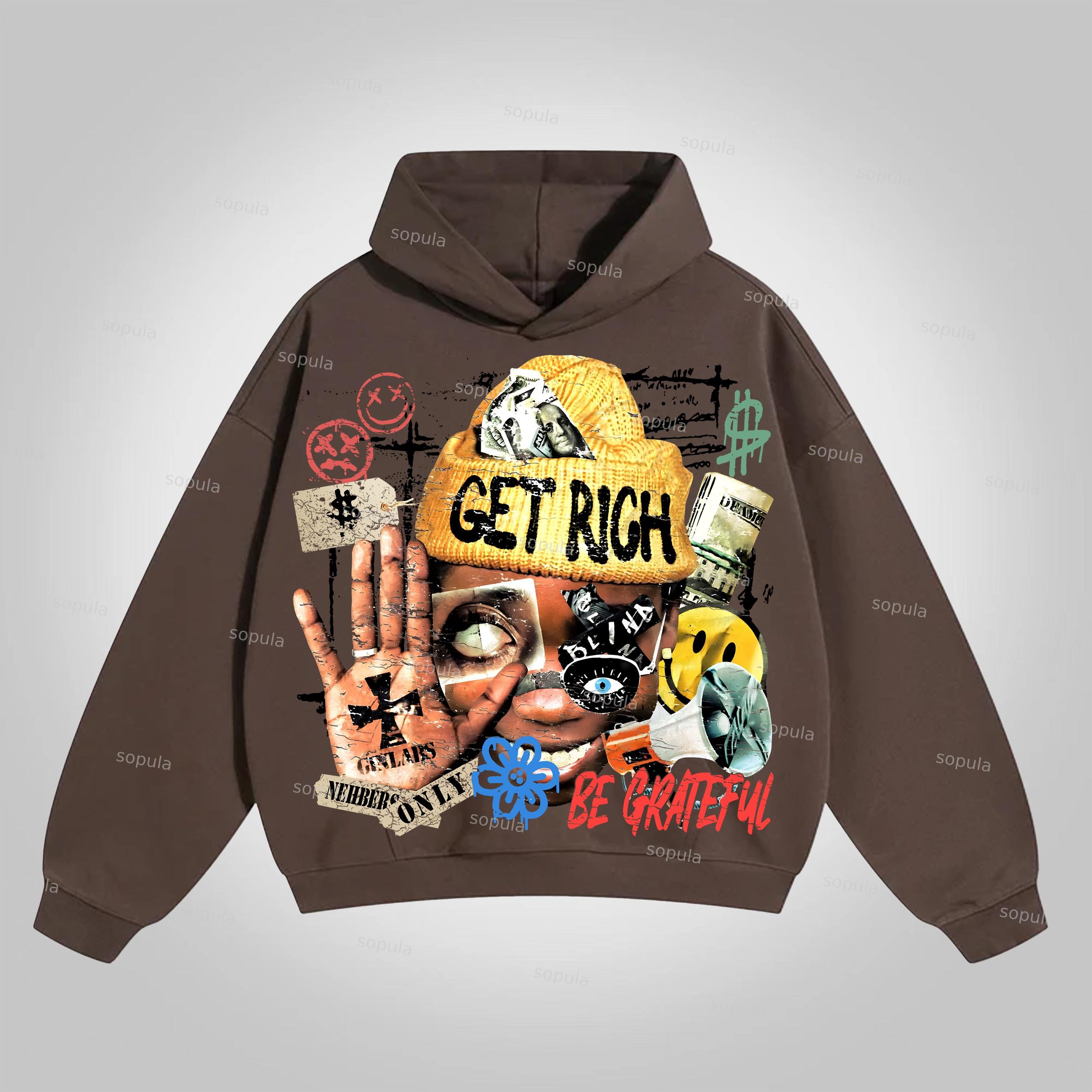 Sopula Vingate Get Rich Abstract Portrait Graphics Cotton Pocket Hoodie Product Image