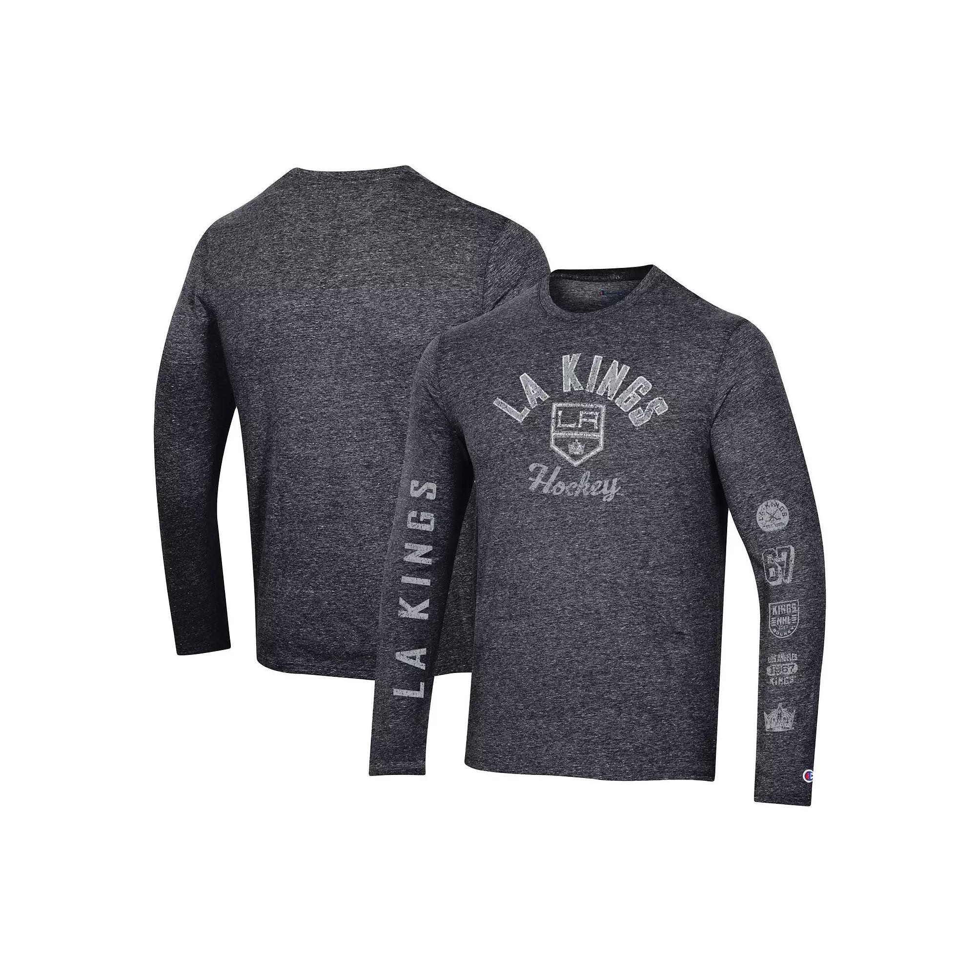 Men's Champion Black Vegas Golden Knights Multi-Logo Tri-Blend Long Sleeve T-Shirt,  Product Image