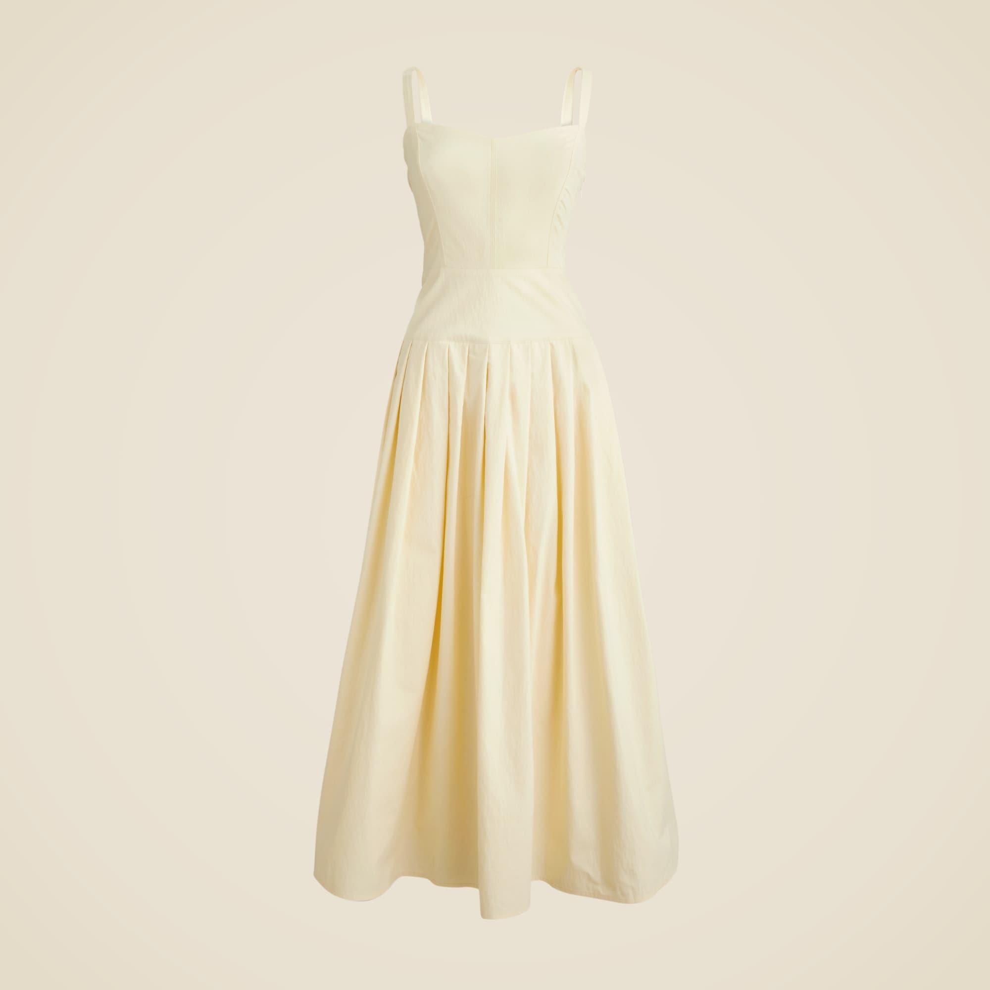 Pleated drop-waist dress in crinkle cotton blend Product Image