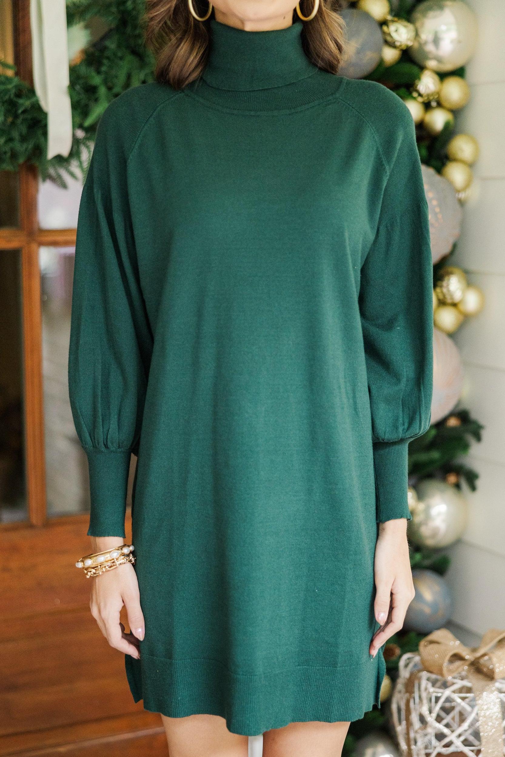 Wherever You Go Emerald Green Turtleneck Sweater Dress Female Product Image