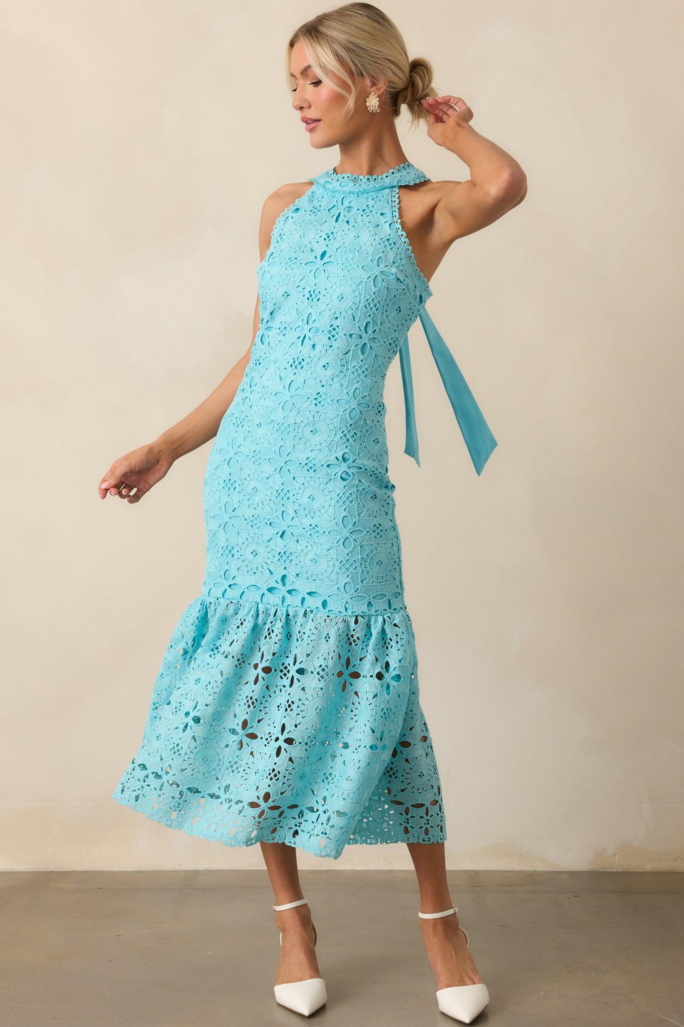 It's A New Day Horizon Blue Floral Embroidered Maxi Dress Product Image