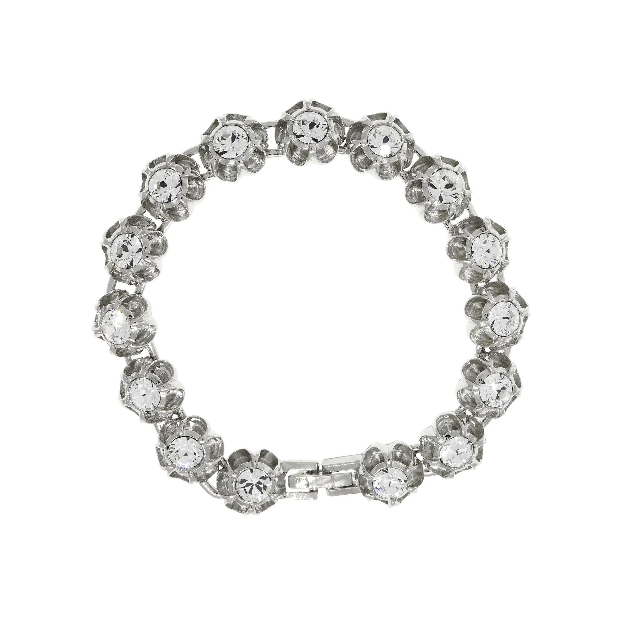 1928 Silver Tone Crystal Flower Bracelet, Womens Product Image