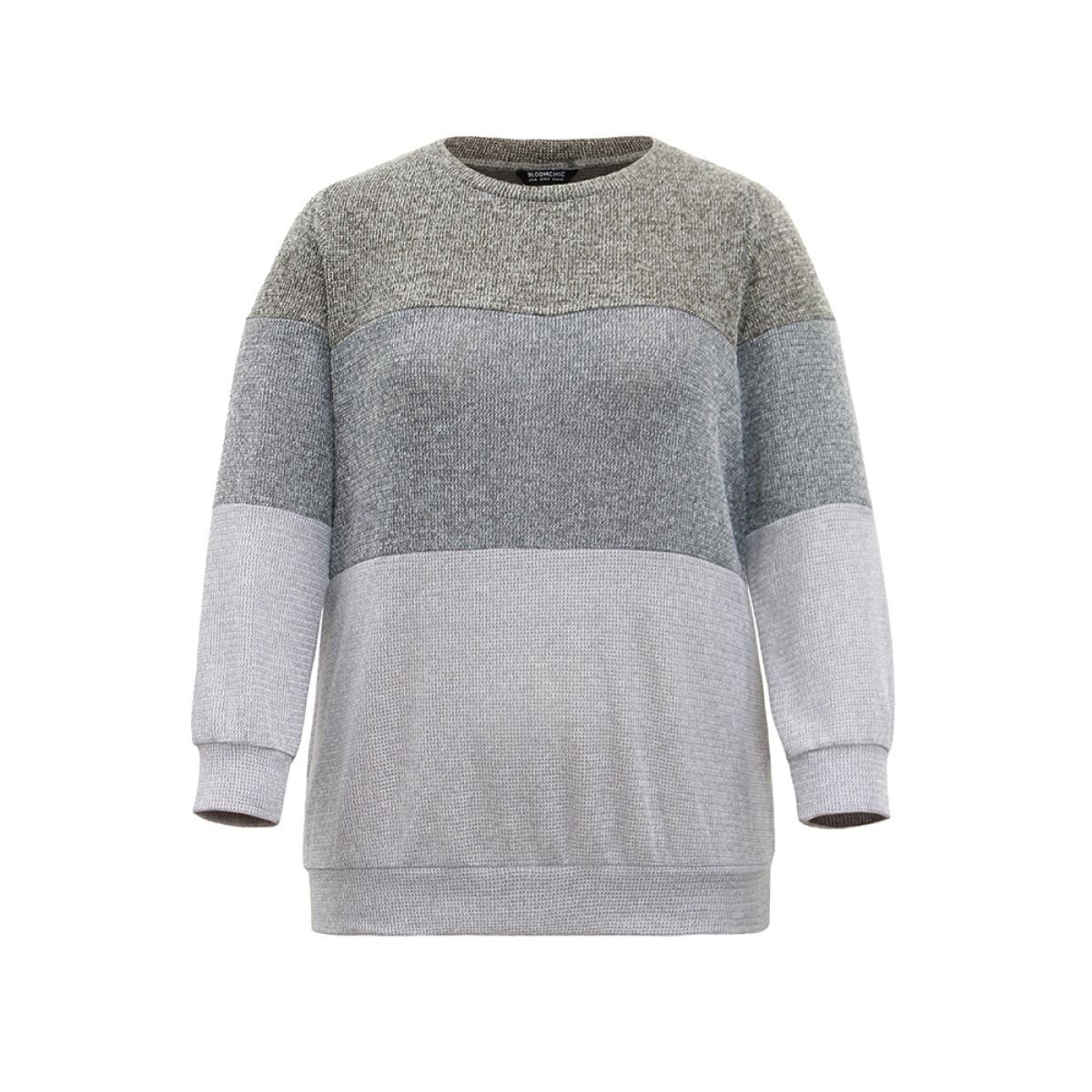 Plus Size Heather Colorblock Contrast Knit Sweatshirt Women Multicolor Casual Heather Round Neck Dailywear Sweatshirts BloomChic 14-16/1X Product Image