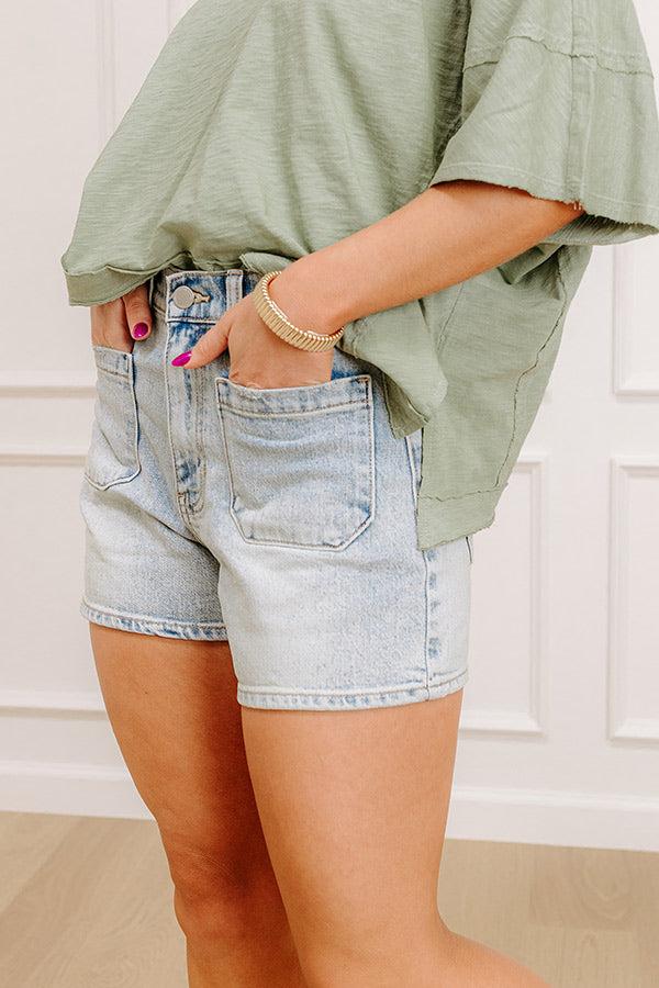 Just USA Libby High Waist Shorts in Light Wash Product Image