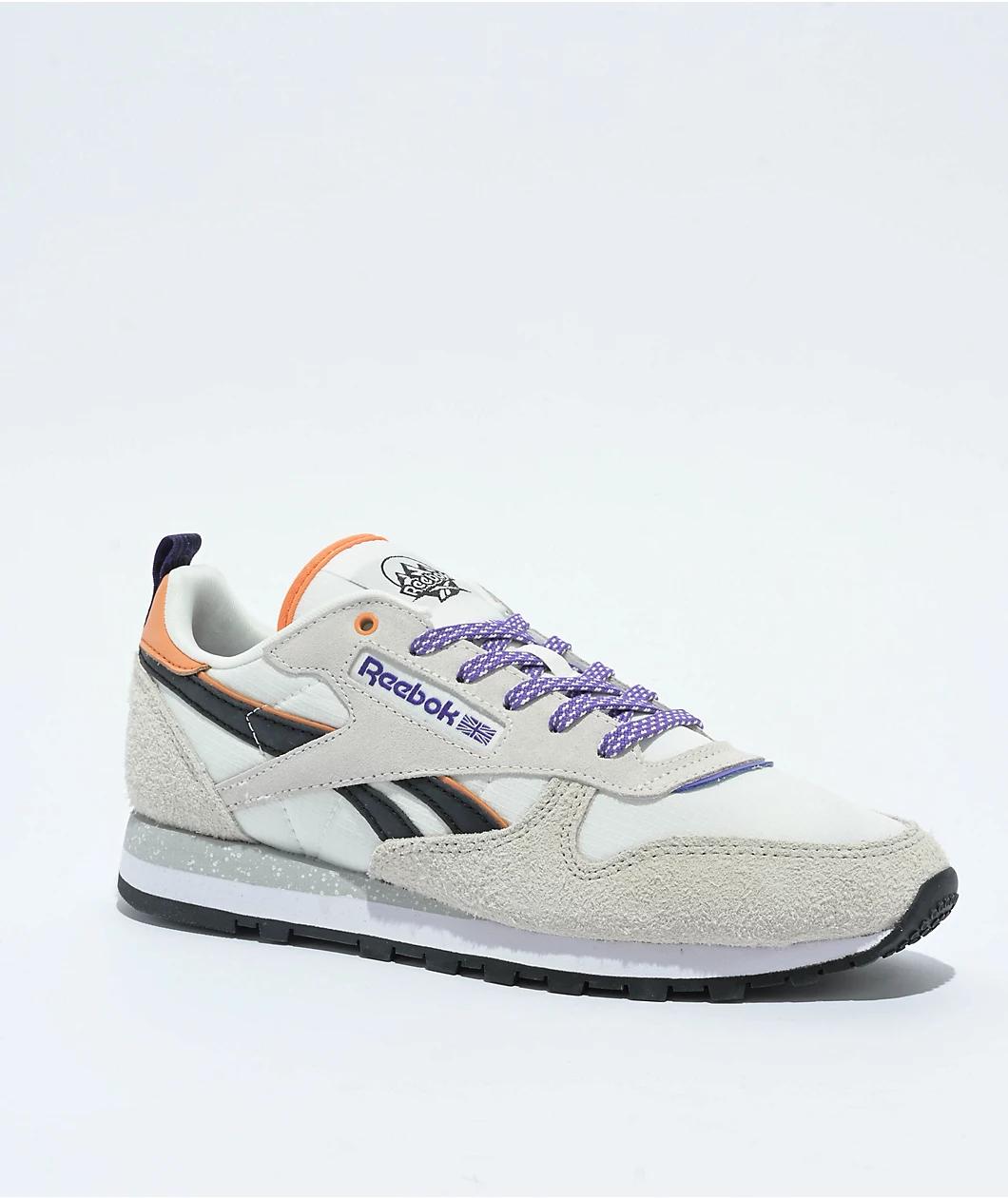 Reebok Classic Leather Chalk, Alabaster, & Dynamic Purple Shoes Product Image