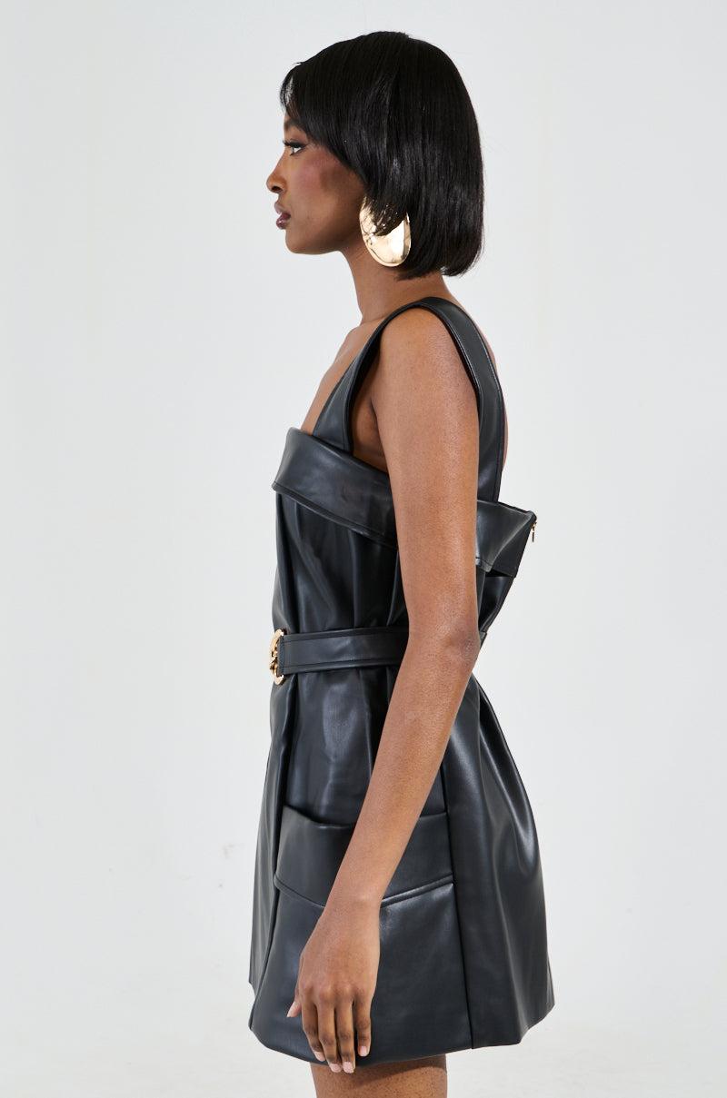 MY MOMENT PU EMBELLISHED MINI DRESS Product Image