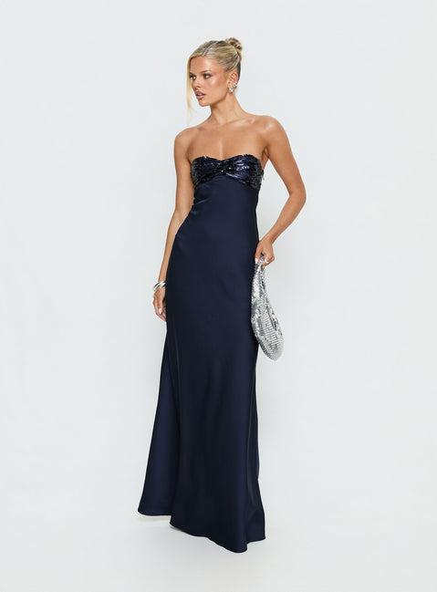 See The Vision Sequin Bust Strapless Maxi Dress Navy Product Image