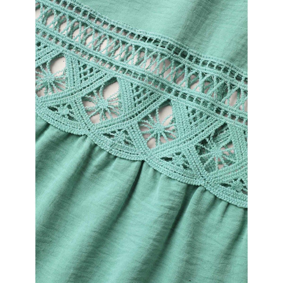 Plus Size Lace Cut-Out Lotus Leaf Sleeve Midi Dress Greenbean Women Elegant Woven ribbon&lace trim V-neck Sleeveless Curvy BloomChic 26/4X Product Image