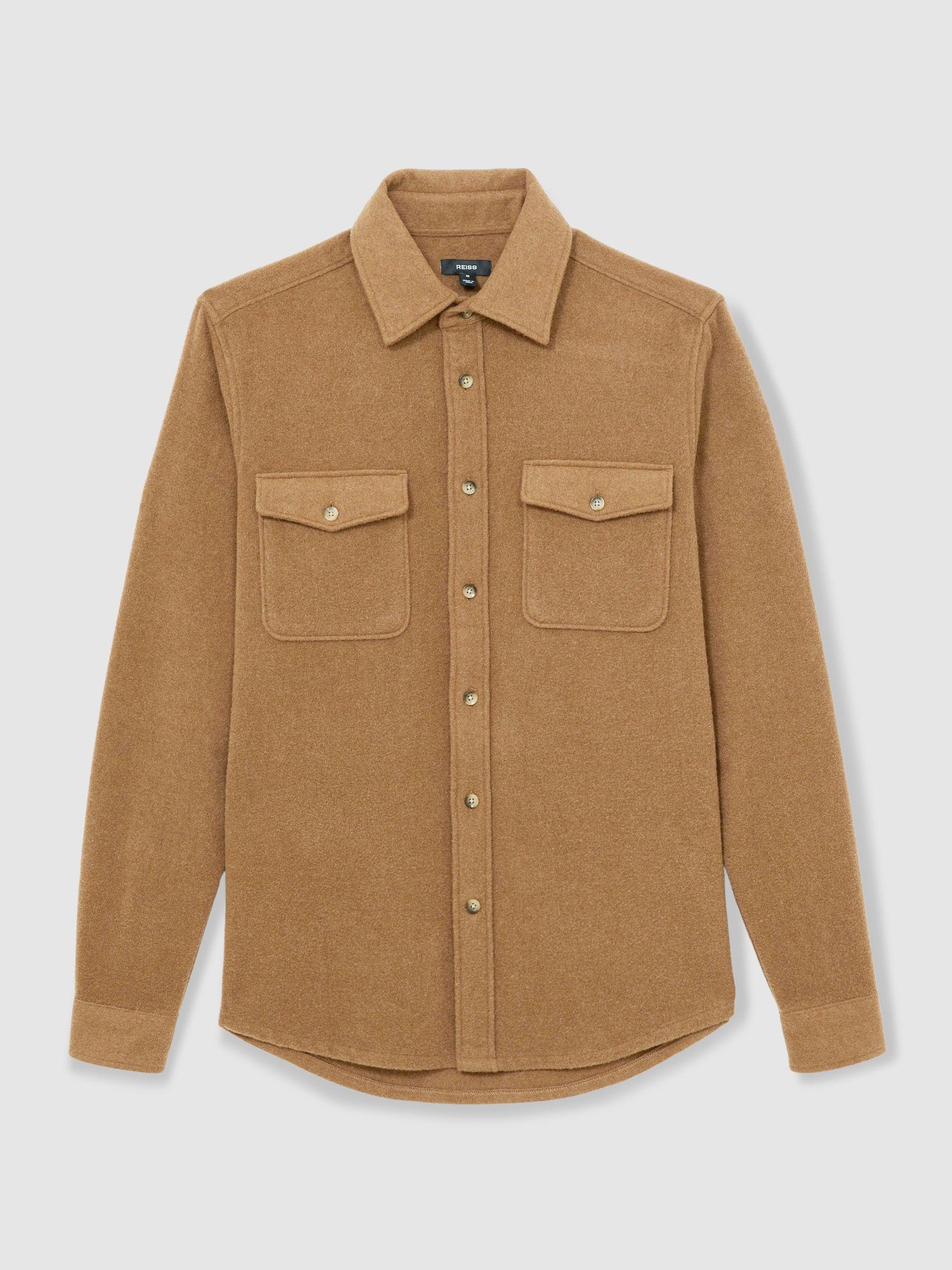 Twin-Pocket Overshirt With Wool in Camel Product Image