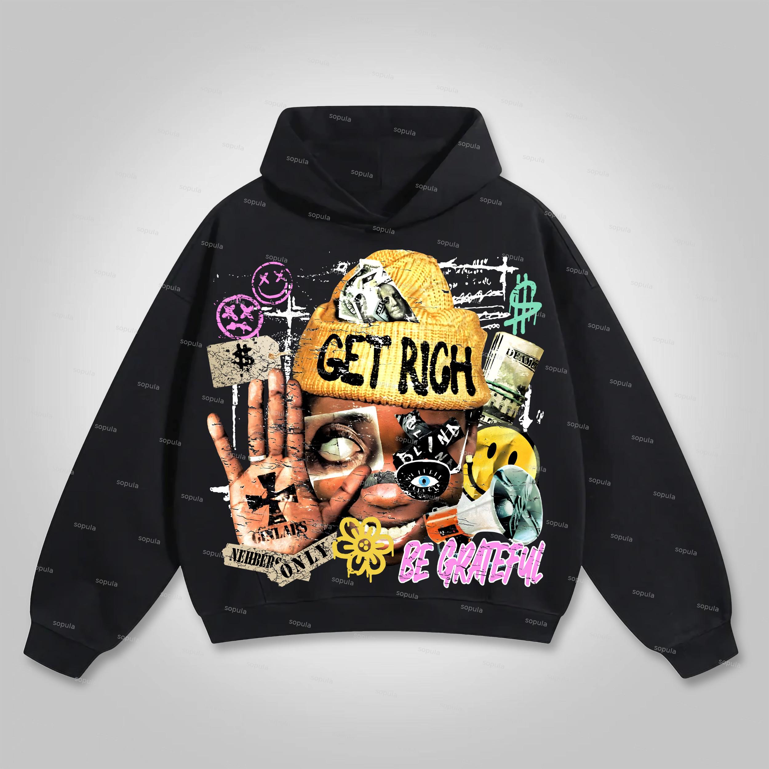 Sopula Vingate Get Rich Abstract Portrait Graphics Cotton Pocket Hoodie Product Image