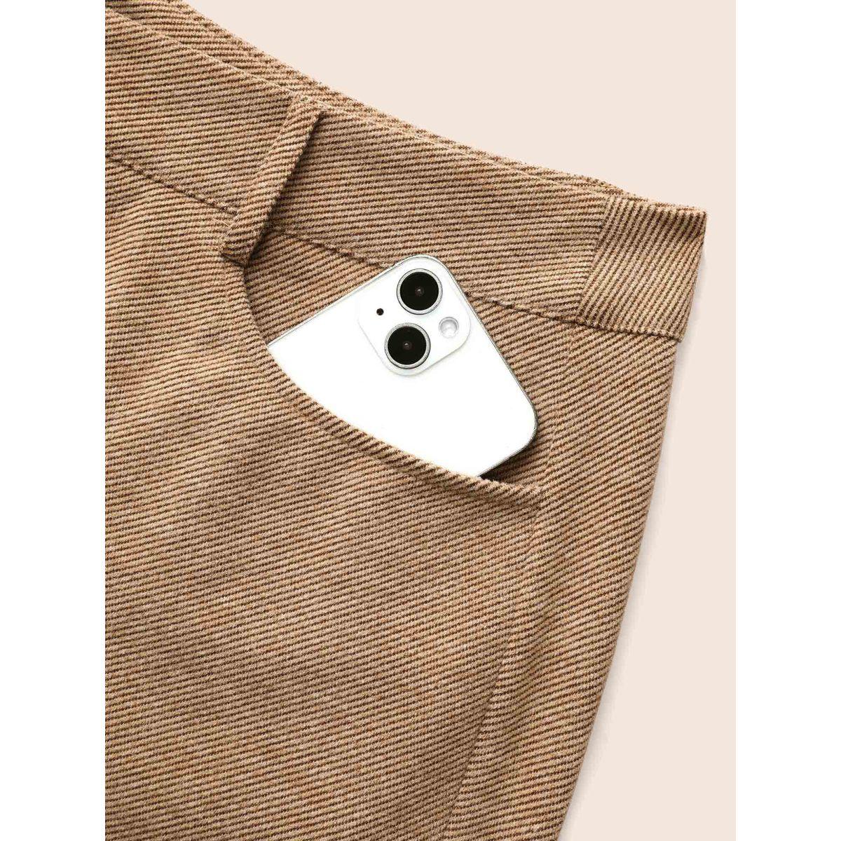 Plus Size Mid Rise Slanted Pocket Wide Leg Pants Women Tan Elegant Wide Leg Mid Rise Everyday Pants BloomChic 26/4X Product Image