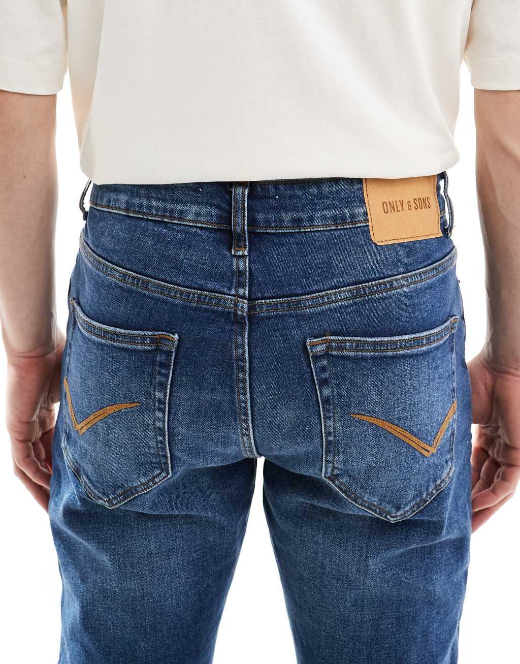 ONLY & SONS Rope slim tapered fit jeans in mid blue wash Product Image