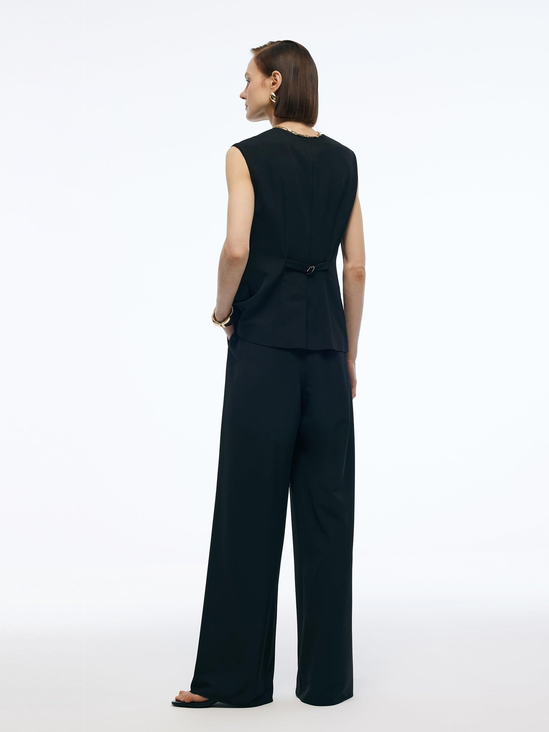 Elastic Waist Stretch Women Loose Straight Leg Pants Product Image