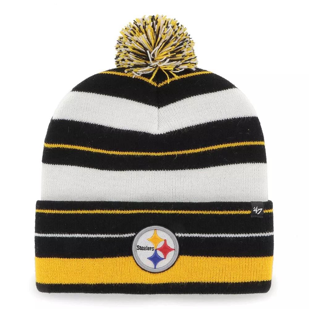 Women's '47 Black Pittsburgh Steelers Powerline Cuffed Knit Hat with Pom Product Image