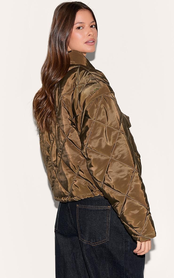 Khaki Cropped Quilted Jacket Product Image