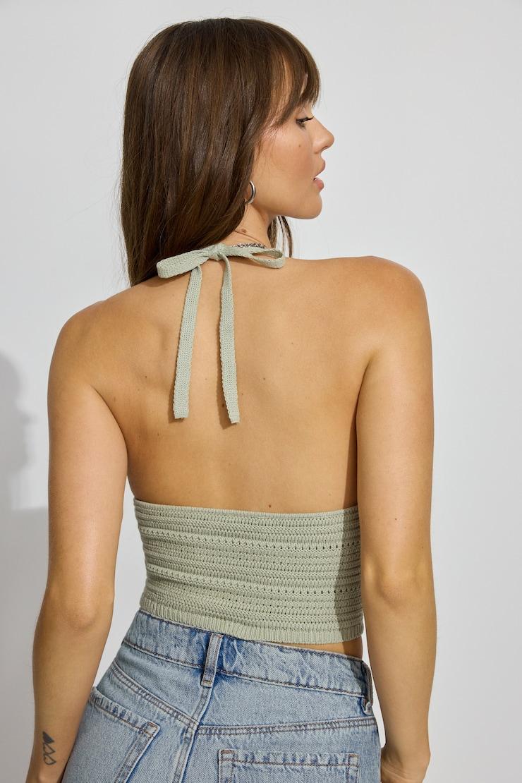 Plunge Neckline Crochet Halter Top Product Image