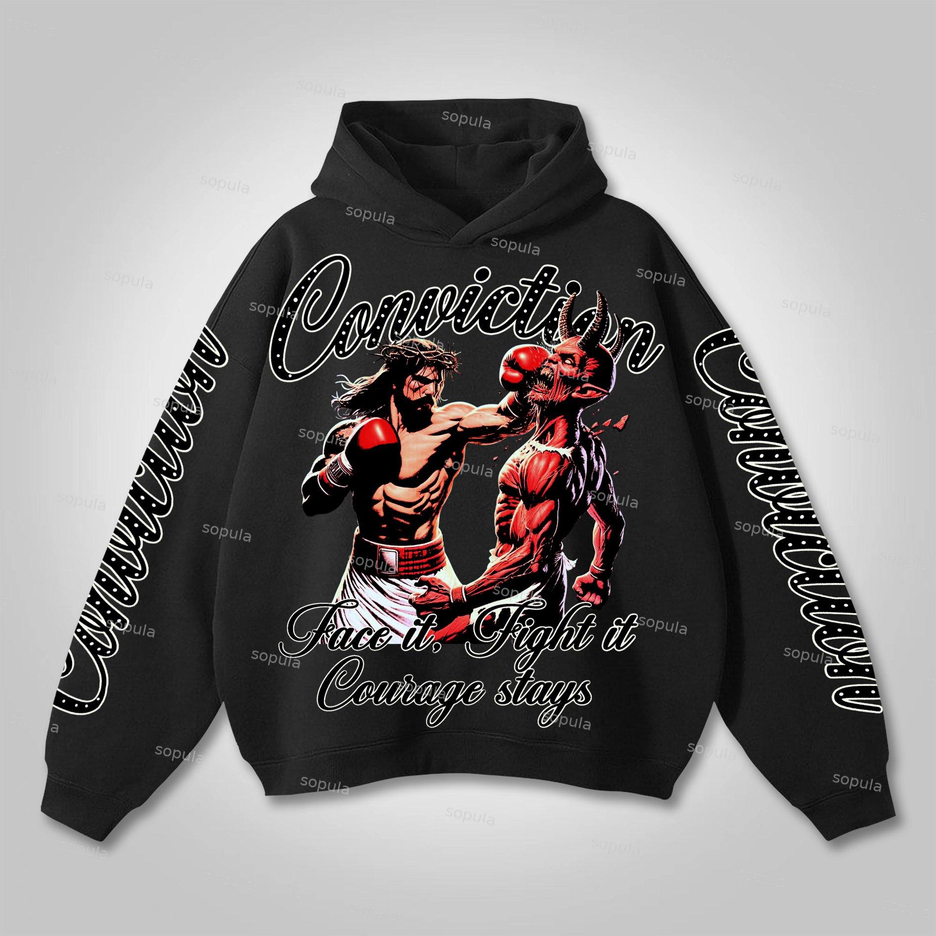 Sopula Jesus Vs Satan Printed Graphics Cotton Pocket Hoodie Product Image