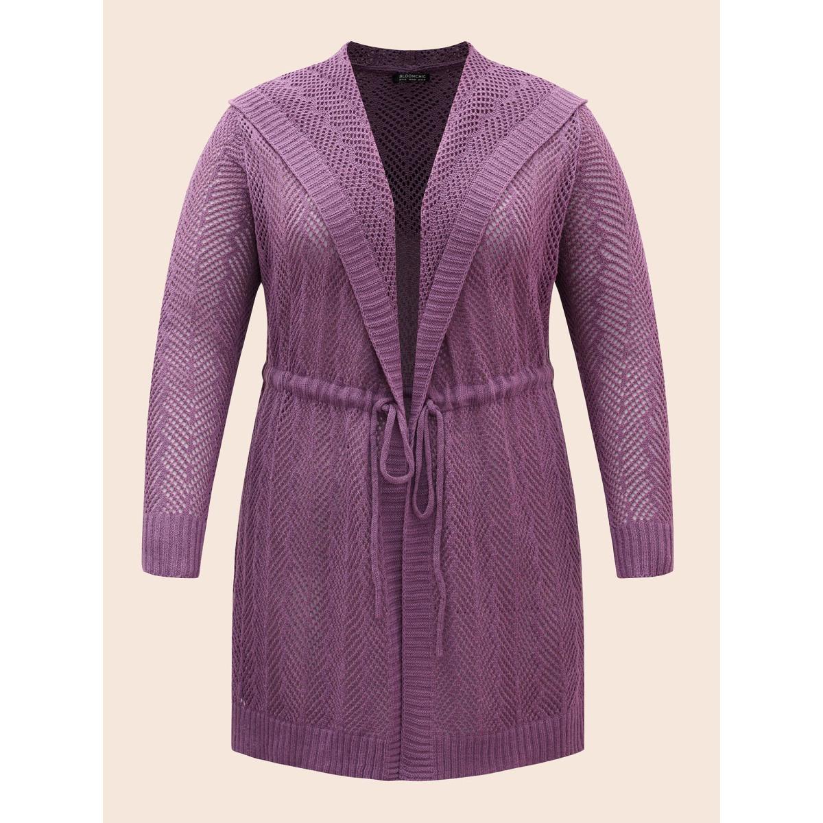 Plus Size Plain Hooded Drawstring Drop Shoulder Cardigan Eggplant Women Leisure Loose Long Sleeve Casual Cardigans BloomChic 10/M Product Image