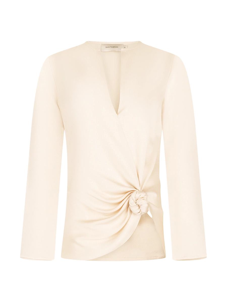 Womens Tayra Knot Surplice-Neck Blouse Product Image