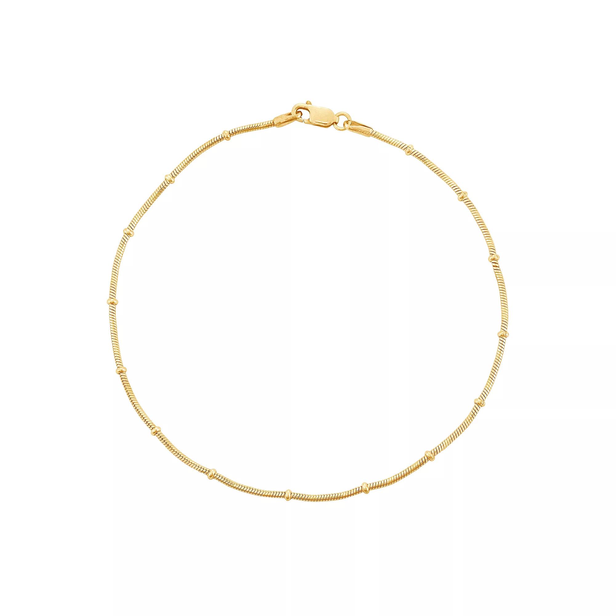 Jordan Blue 14k Gold Over Silver Snake Chain Anklet, Women's, Gold Tone Product Image