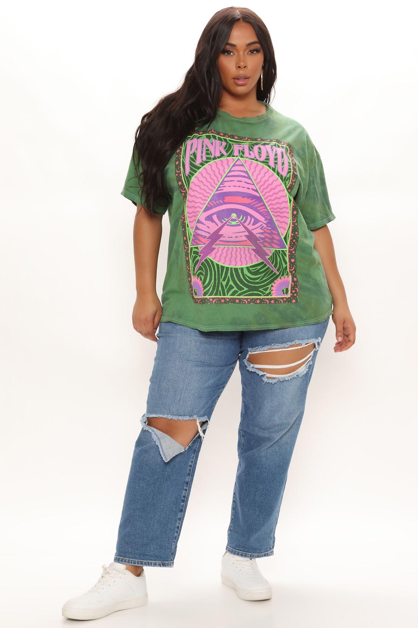 Pink Floyd Distressed Oversized Tie Dye Top - Green Product Image