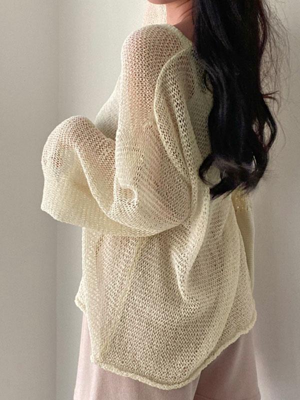 Oversized Long Sleeve Crochet Knit Top Product Image