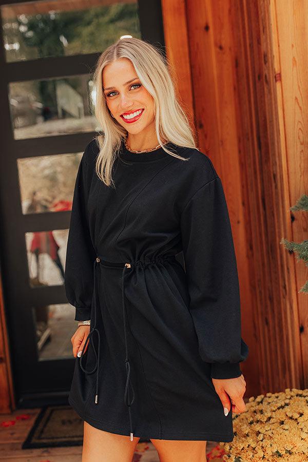 Latte Run Drawstring Mini Dress in Black Product Image