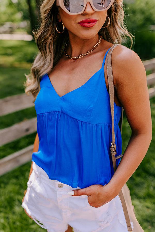 Thrill Me Satin Babydoll Tank In Ocean Blue Product Image