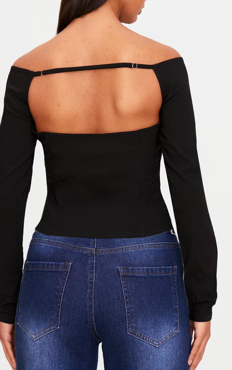 Black Bengaline Boatneck Long Sleeve Top Product Image