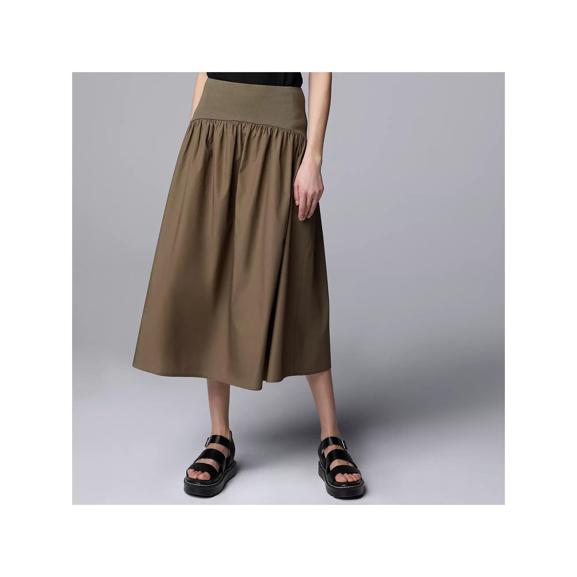 Petite Simply Vera Vera Wang Mixed Media Skirt, Women's, Size: XL Petite, Green Tapenade Product Image