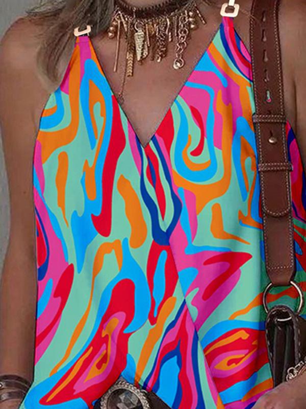 Sleeveless Printed Split-Joint V-Neck Vest Top Product Image