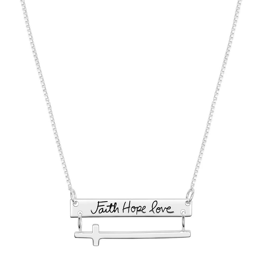 Timeless Sterling Silver Cross Faith, Hope, Love Bar Pendant Necklace, Women's, Size: 18", Silver Tone Product Image